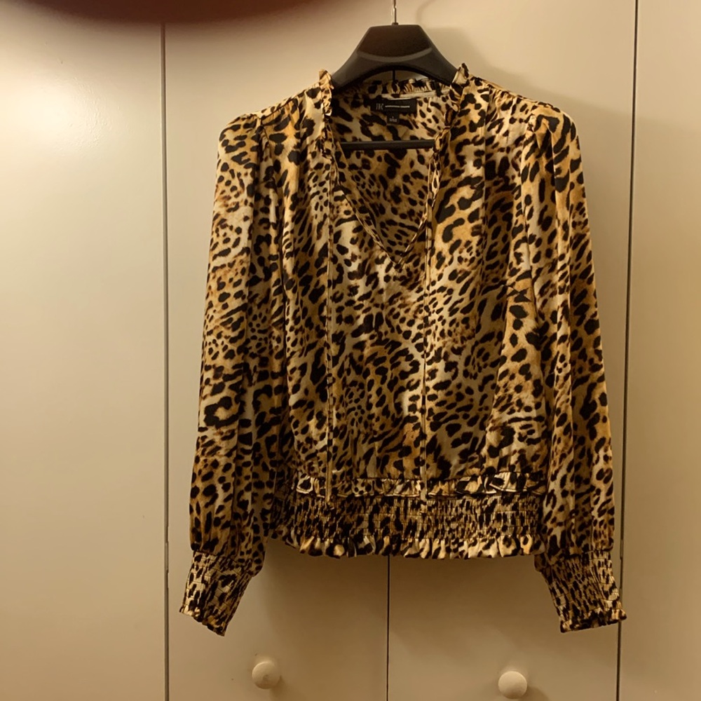 INC EUC Leopard Print Long Sleeve Blouse